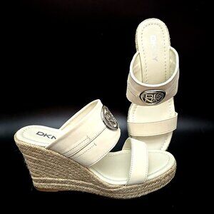 DKNY Cecelia Double Band Ivory White Wedge Espadrille Women's Size 7.5